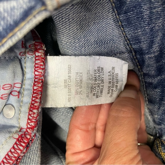 Bebe Y2K Patchwork Rolled Hem Heavy Stitching Cropped Capri Jeans - Picture 6 of 6